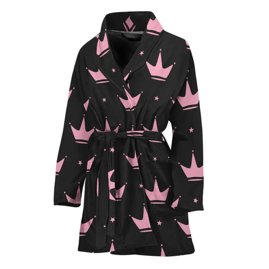 Pink Crown Pattern Print Women's Bathrobe