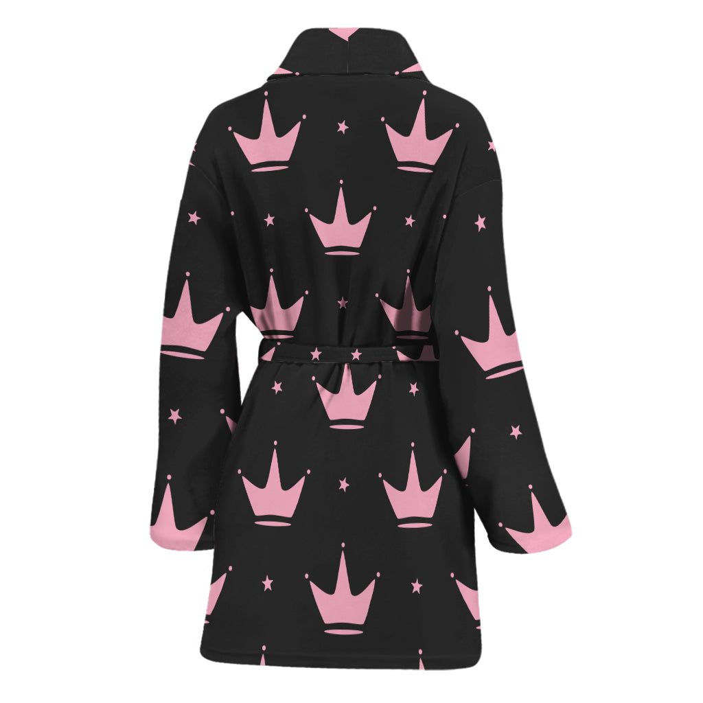 Pink Crown Pattern Print Women's Bathrobe