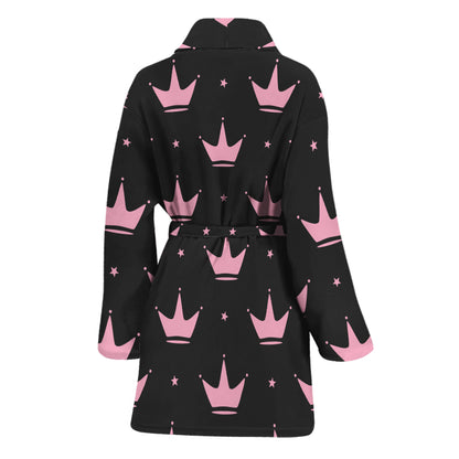 Pink Crown Pattern Print Women's Bathrobe