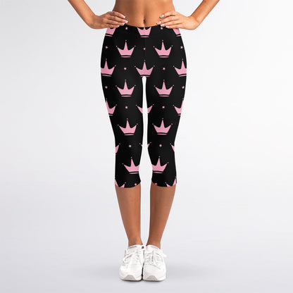 Pink Crown Pattern Print Women's Capri Leggings