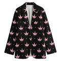 Pink Crown Pattern Print Women's Cotton Blazer
