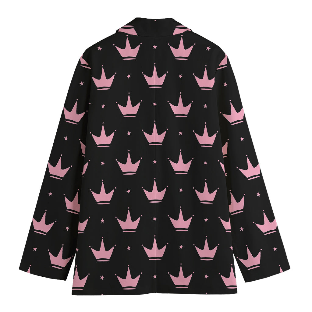 Pink Crown Pattern Print Women's Cotton Blazer
