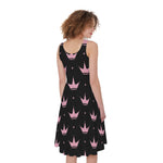 Pink Crown Pattern Print Women's Sleeveless Dress