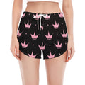 Pink Crown Pattern Print Women's Split Running Shorts