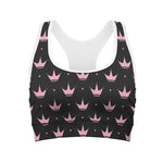Pink Crown Pattern Print Women's Sports Bra