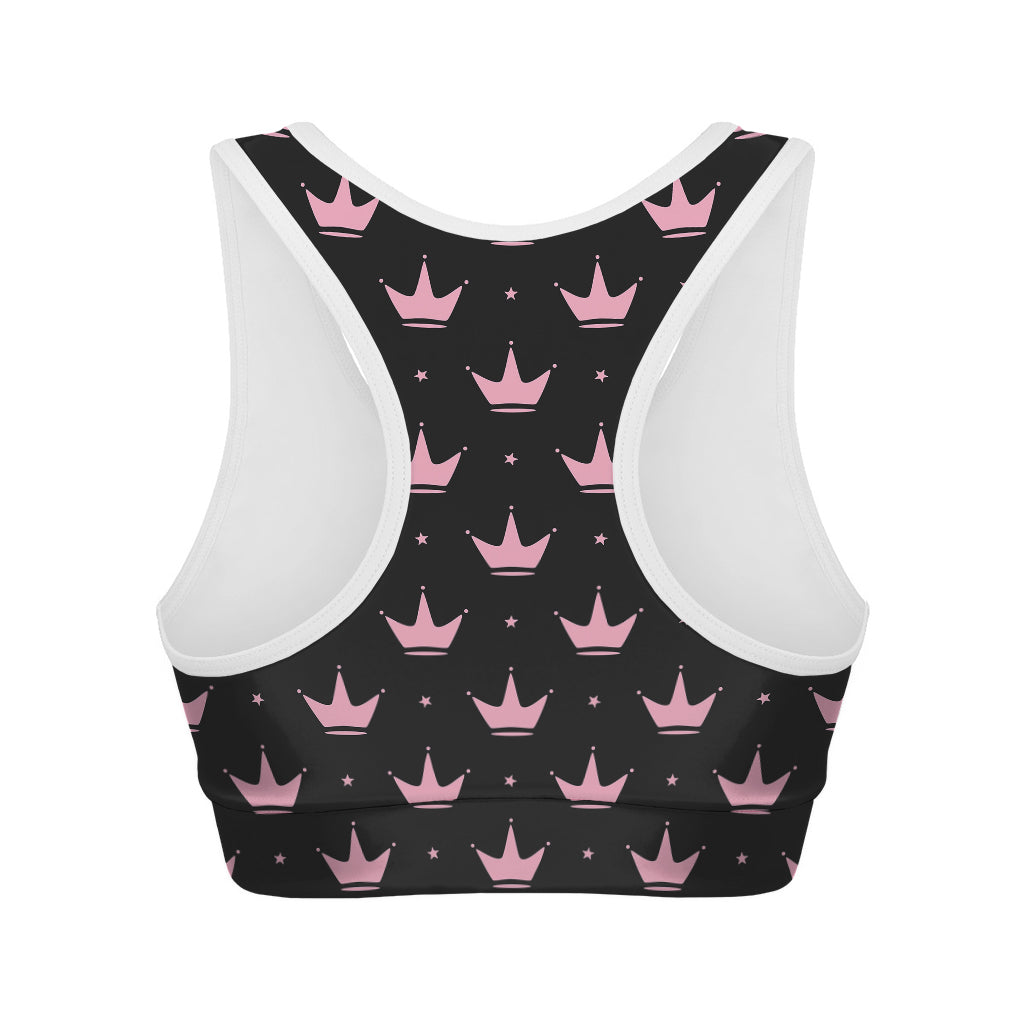Pink Crown Pattern Print Women's Sports Bra