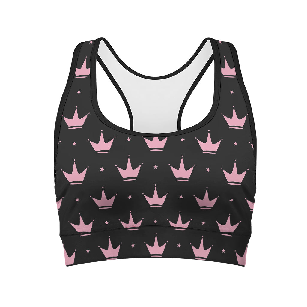 Pink Crown Pattern Print Women's Sports Bra