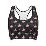 Pink Crown Pattern Print Women's Sports Bra