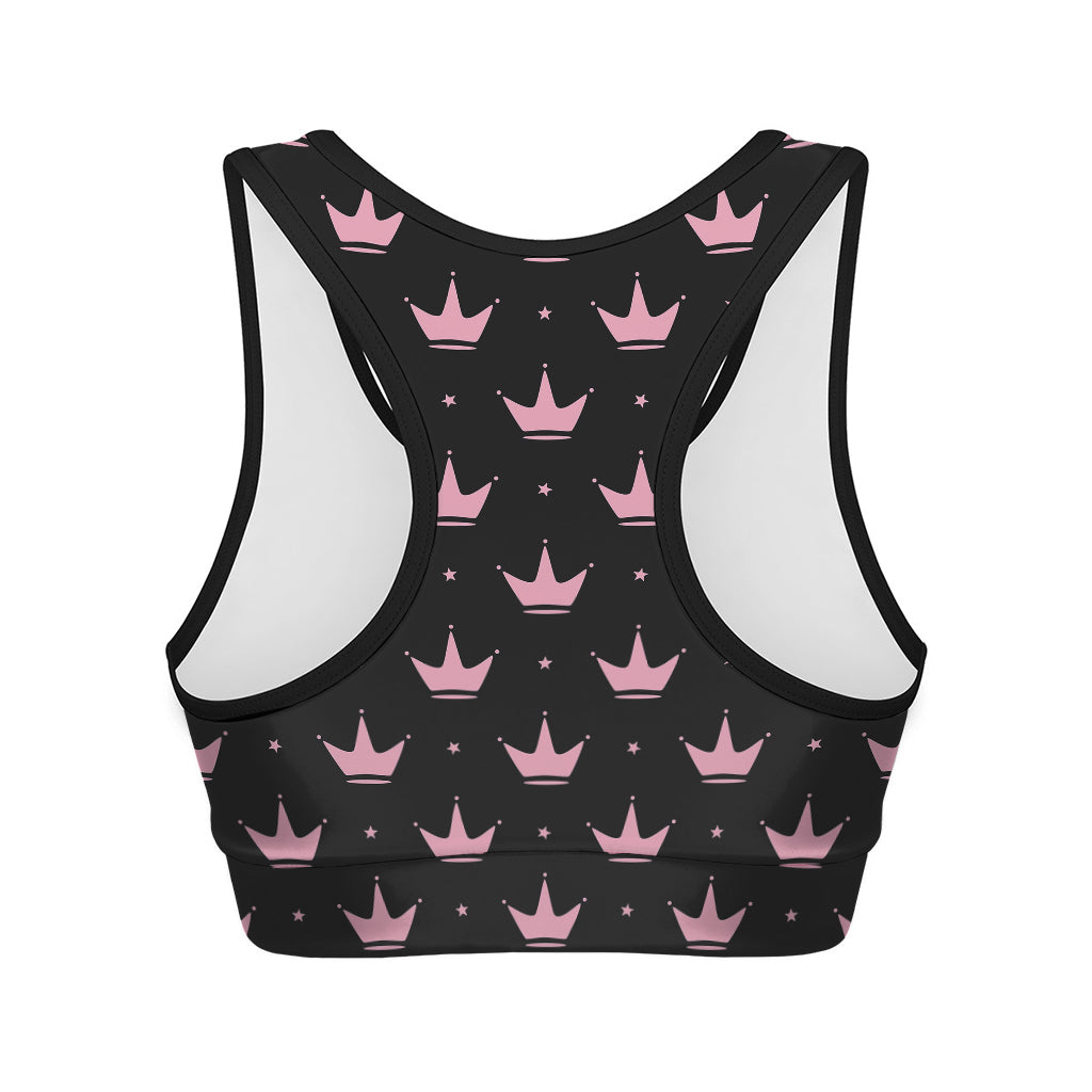 Pink Crown Pattern Print Women's Sports Bra