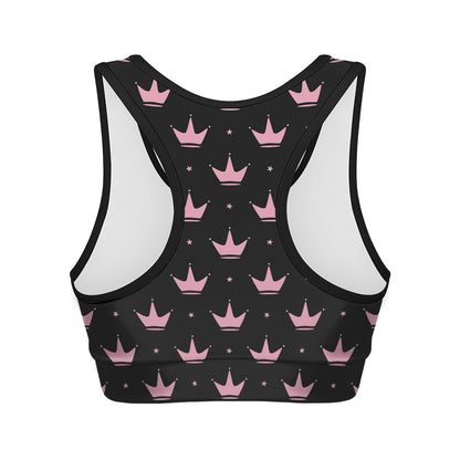 Pink Crown Pattern Print Women's Sports Bra