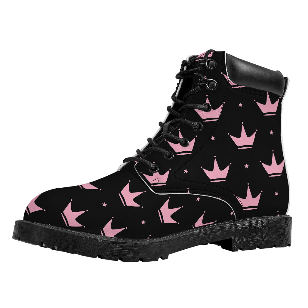 Pink Crown Pattern Print Work Boots