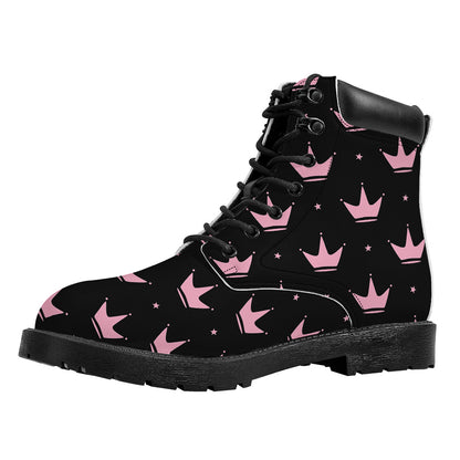 Pink Crown Pattern Print Work Boots