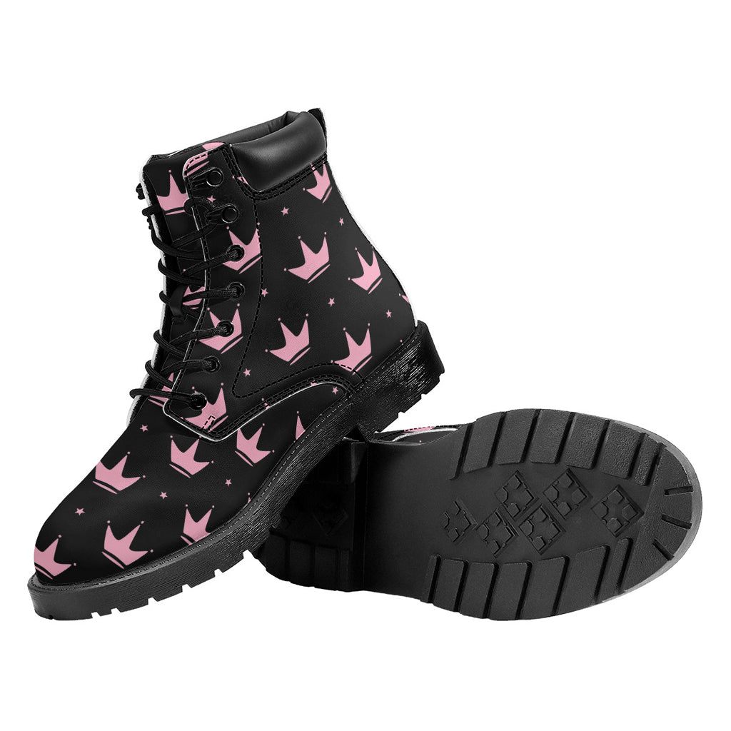 Pink Crown Pattern Print Work Boots