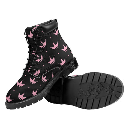 Pink Crown Pattern Print Work Boots