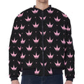 Pink Crown Pattern Print Zip Sleeve Bomber Jacket