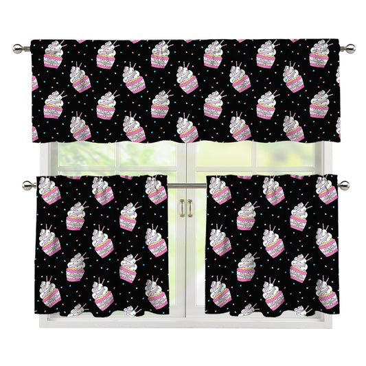 Pink Cupcake Pattern Print 3 Piece Kitchen Curtains