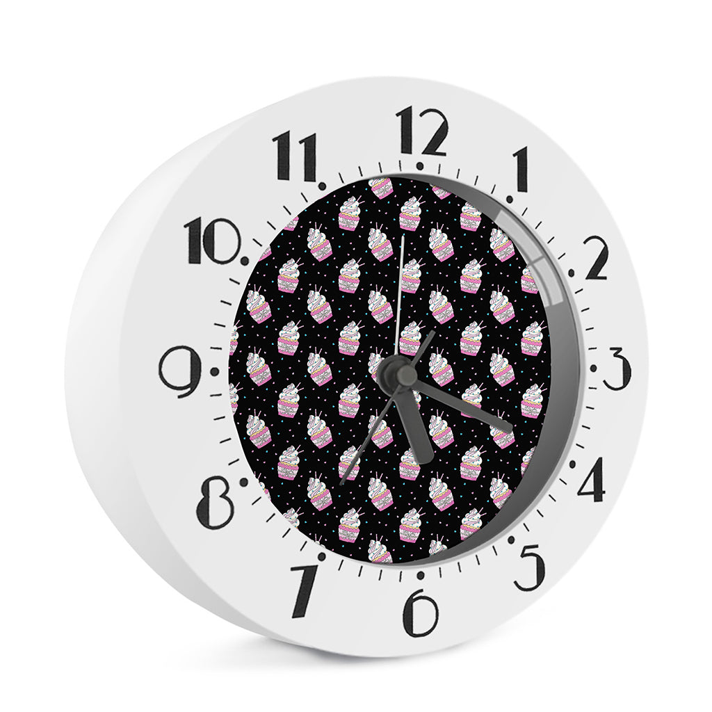 Pink Cupcake Pattern Print Alarm Clock