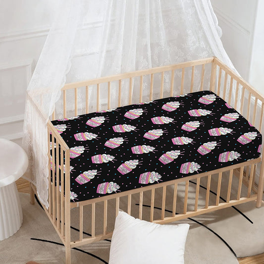 Pink Cupcake Pattern Print Baby Crib Sheet