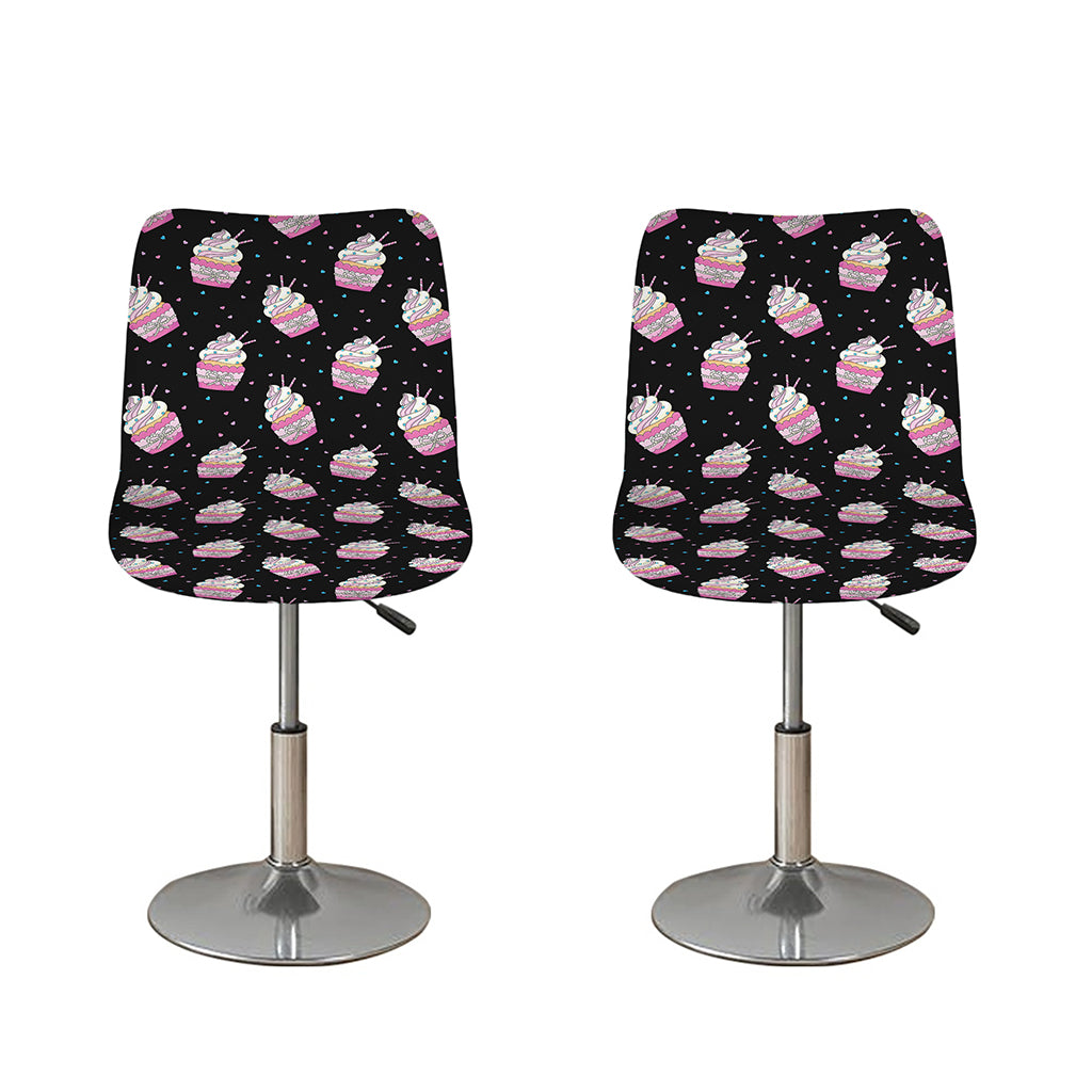 Pink Cupcake Pattern Print Bar Stool Covers
