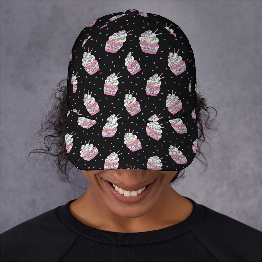 Pink Cupcake Pattern Print Baseball Cap