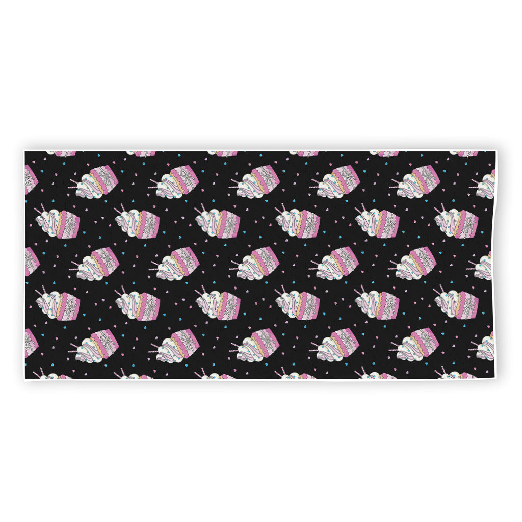 Pink Cupcake Pattern Print Beach Towel