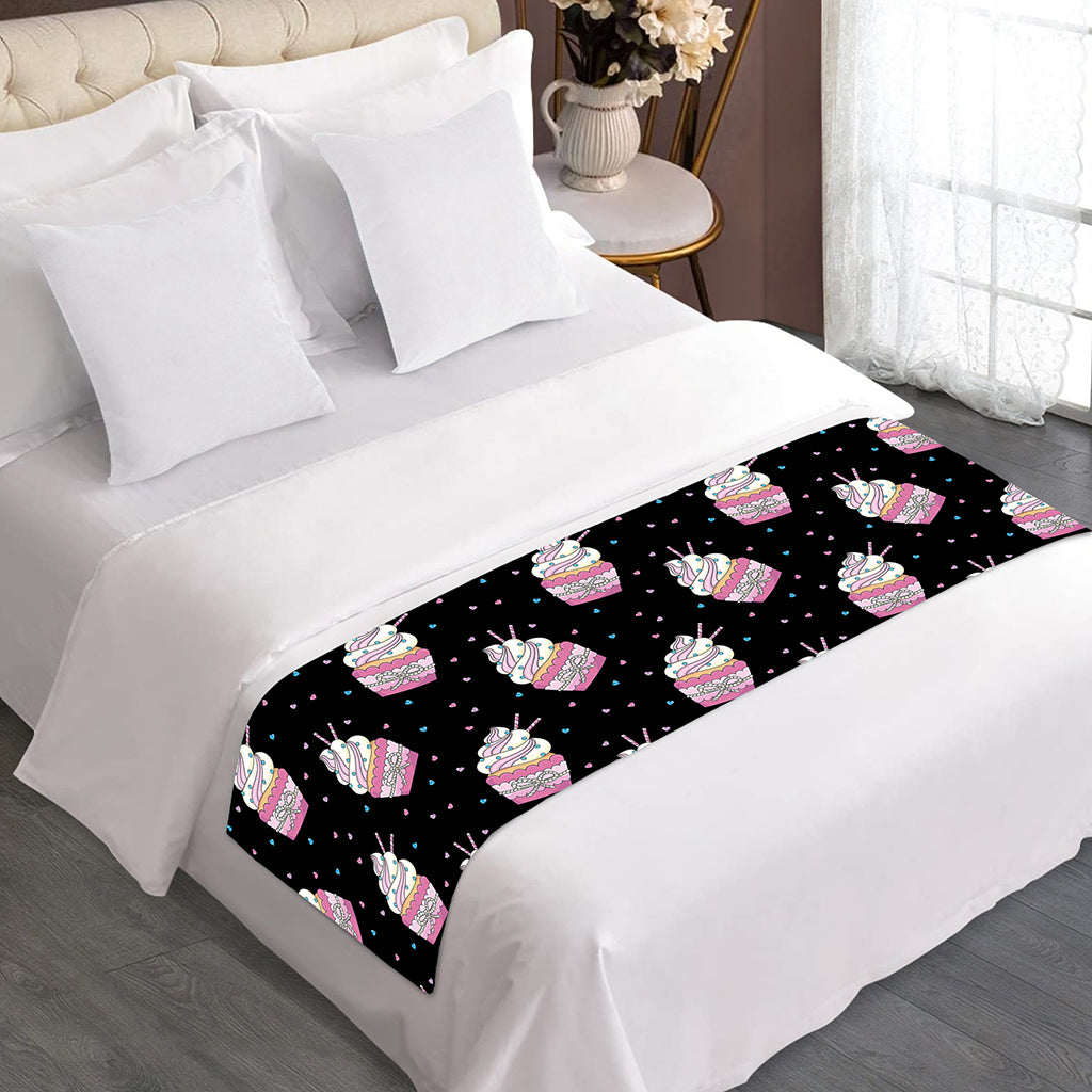 Pink Cupcake Pattern Print Bed Runner