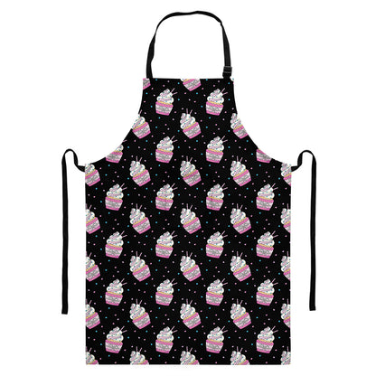Pink Cupcake Pattern Print Bib Apron With Pocket