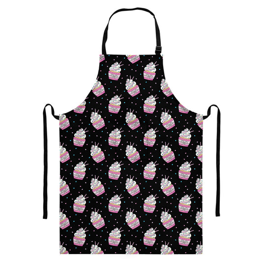 Pink Cupcake Pattern Print Bib Apron With Pocket