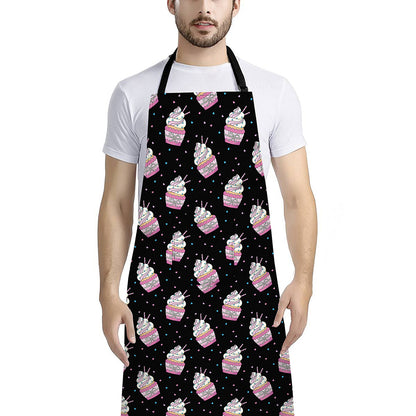 Pink Cupcake Pattern Print Bib Apron With Pocket