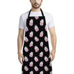 Pink Cupcake Pattern Print Bib Apron With Pocket