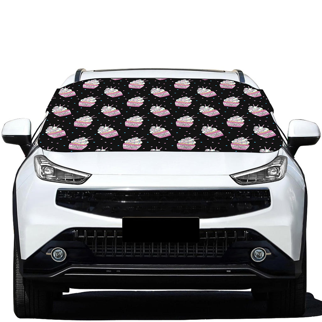 Pink Cupcake Pattern Print Car Windshield Snow Cover