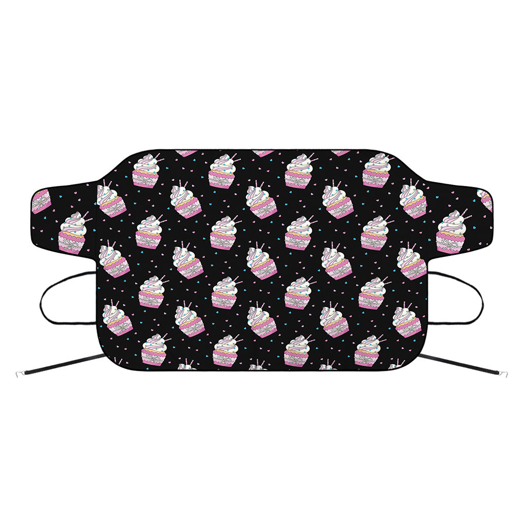 Pink Cupcake Pattern Print Car Windshield Snow Cover