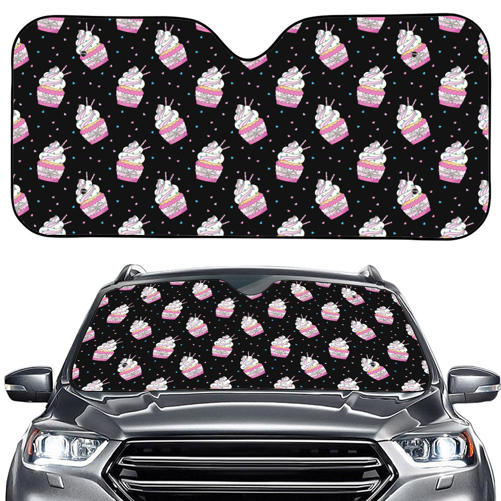 Pink Cupcake Pattern Print Car Windshield Sun Shade