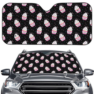 Pink Cupcake Pattern Print Car Windshield Sun Shade