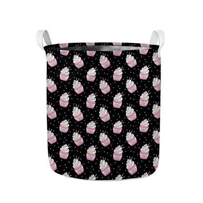 Pink Cupcake Pattern Print Collapsible Laundry Basket