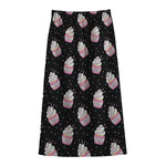 Pink Cupcake Pattern Print Cotton Front Slit Maxi Skirt