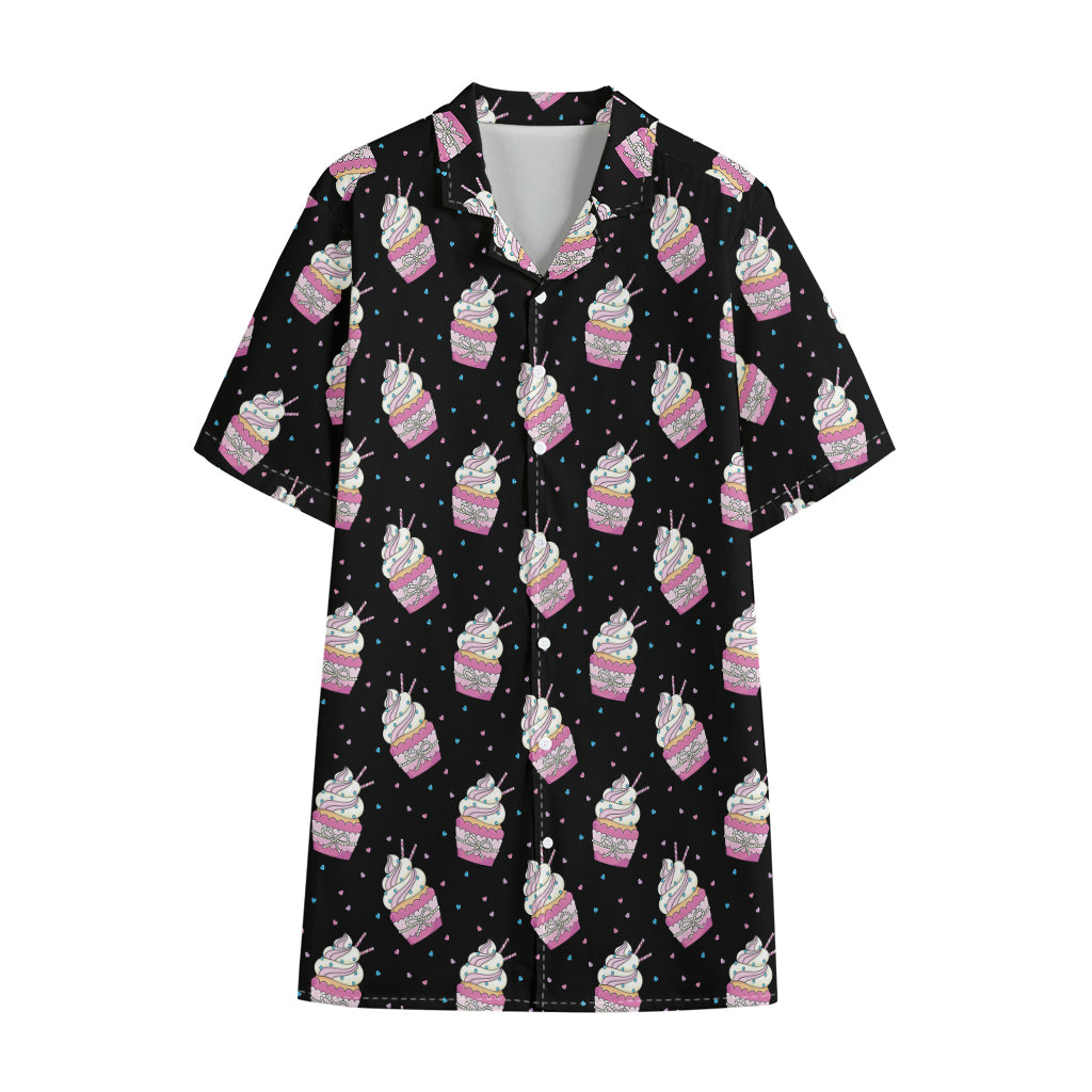 Pink Cupcake Pattern Print Cotton Hawaiian Shirt