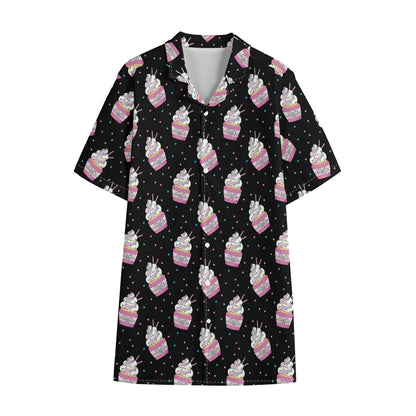 Pink Cupcake Pattern Print Cotton Hawaiian Shirt