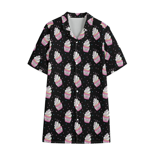 Pink Cupcake Pattern Print Cotton Hawaiian Shirt