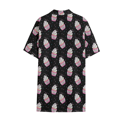 Pink Cupcake Pattern Print Cotton Hawaiian Shirt