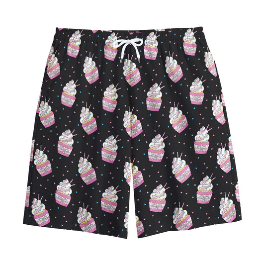 Pink Cupcake Pattern Print Cotton Shorts