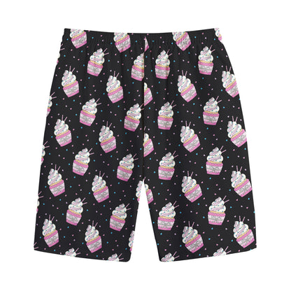 Pink Cupcake Pattern Print Cotton Shorts