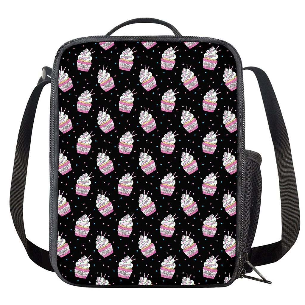 Pink Cupcake Pattern Print Crossbody Lunch Bag
