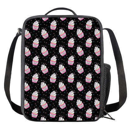 Pink Cupcake Pattern Print Crossbody Lunch Bag