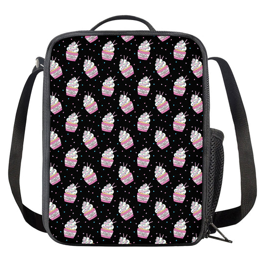 Pink Cupcake Pattern Print Crossbody Lunch Bag