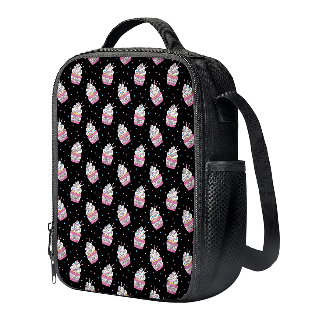 Pink Cupcake Pattern Print Crossbody Lunch Bag