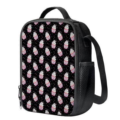 Pink Cupcake Pattern Print Crossbody Lunch Bag