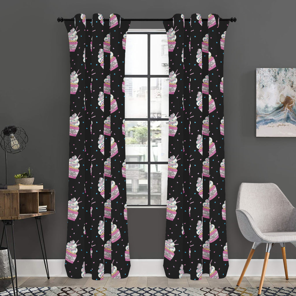 Pink Cupcake Pattern Print Curtain