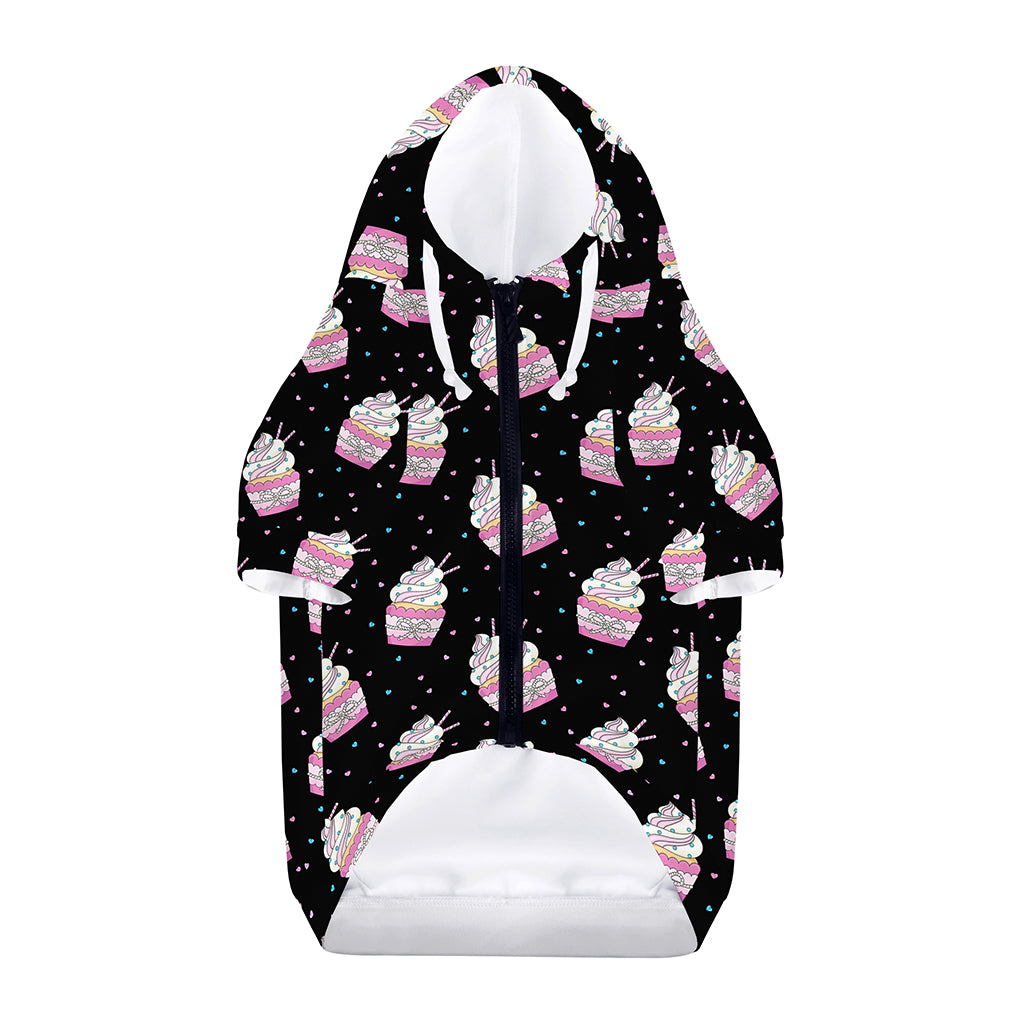 Pink Cupcake Pattern Print Dog Zip Up Hoodie