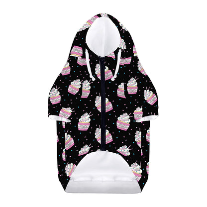 Pink Cupcake Pattern Print Dog Zip Up Hoodie